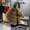 Janefur Women's Winter Fur Coat Custom Trendy Fluffy Real fox Fur Coat with Hoodie