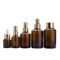15ml 30ml 60ml 100ml 120ml Slant Shoulder Amber Glass Skin Care Serum Set Pump Spray Bottle with Aluminum Metal Pump