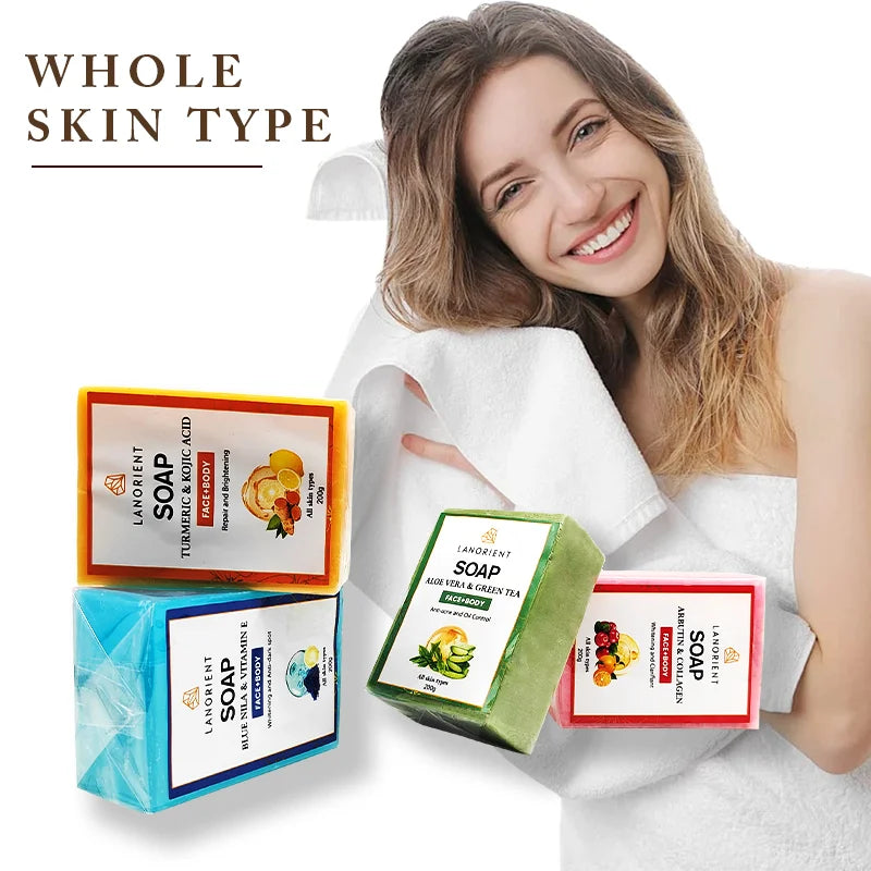OEM Factory Wholesale LANORIENT African Black Soap to Remove Dark Spots Face Deep Cleaning Handmade Turmeric Kojic Acid Soap