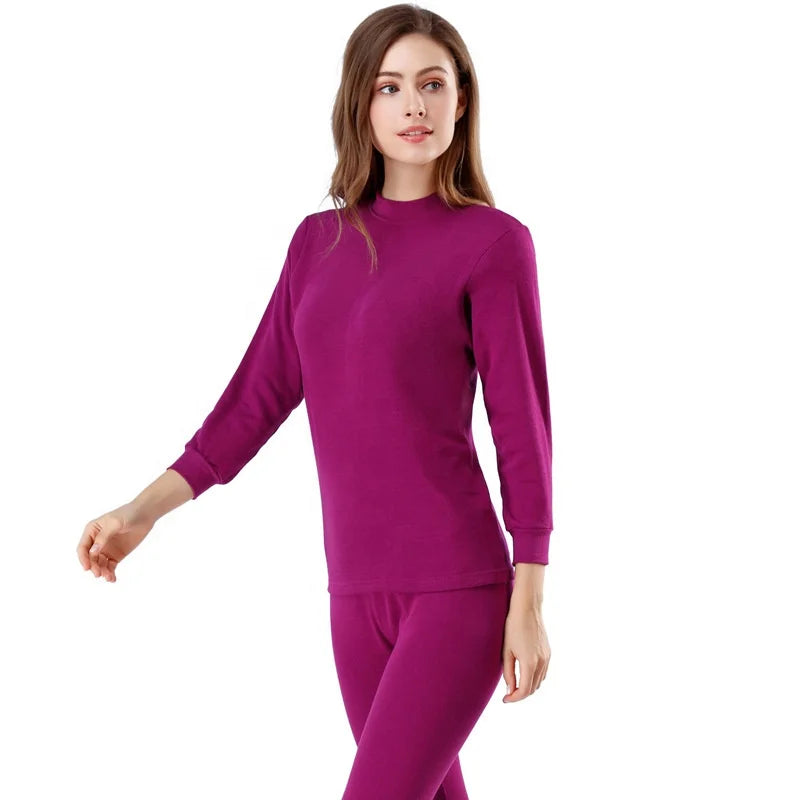 Wholesale Ladies Long Johns Thermal Underwear Inner Wear Pajamas 2pcs Set Including Top and Bottom