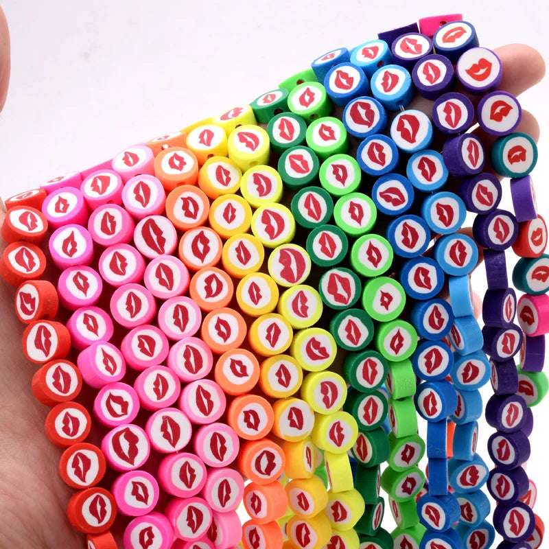 New Design Colorful Lip Shape rainbow Polymer Clay Slice for Diy Handmade Jewelry Making