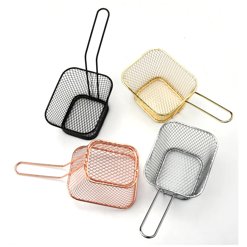 Factory Wholesale Mini Metal French Fries Fry Basket Square Snack Restaurant Snacks American Dim Sum Colander & Strainer