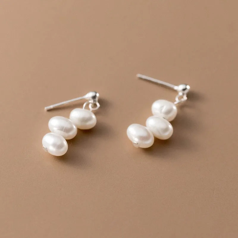 Three Piece Irregular Freshwater Pearl Stud Earrings for Women Bijoux Fashion 925 Sterling Silver Gifts