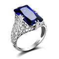 Sapphire Emerald Cut Vintage Women Wedding Ring Jewelry Custom Gemstone 925 Sterling Silver Environmental Friendly Flower