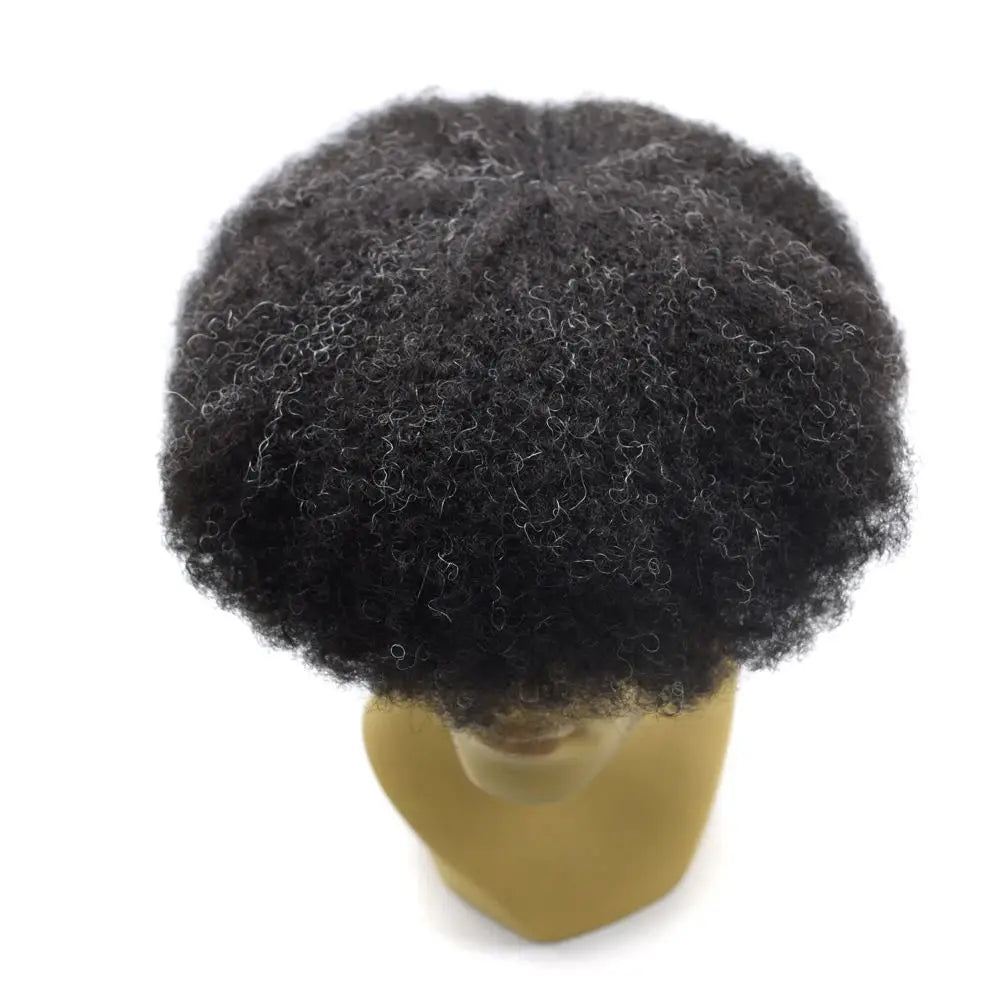 LONGFOR BQ Afro Curl Wigs for Men 100% Virgin Remy Hair Toupee with Lace & PU Base Thin Skin AFRO WAVE Design Medium Density