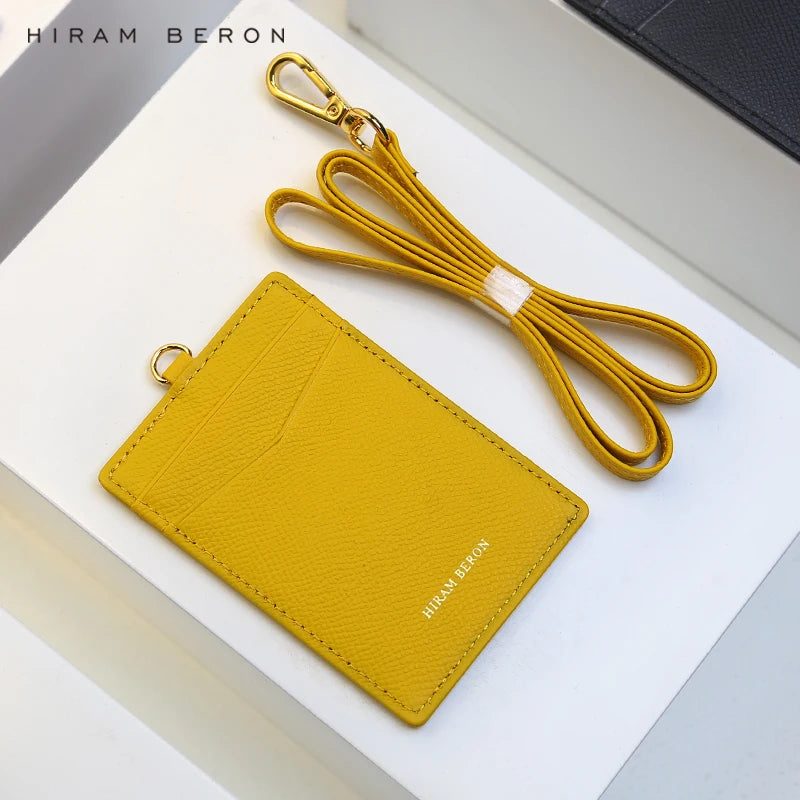 Hiram Beron OEM Dropship Wholesale Custom Logo Security Card Case Italian Cow Leather ID Staff Card Holder Tag