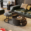 Italian Very Simple Rock Plate Round Coffee Table Living Room New Light Luxury Modern Simple Black Coffee Foldable Table MegaBDM