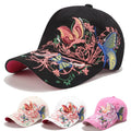 Fashion Sun Protection Sequin Butterfly Flower Floral Embroidery Custom 3D Logo Women Cotton Baseball Cap