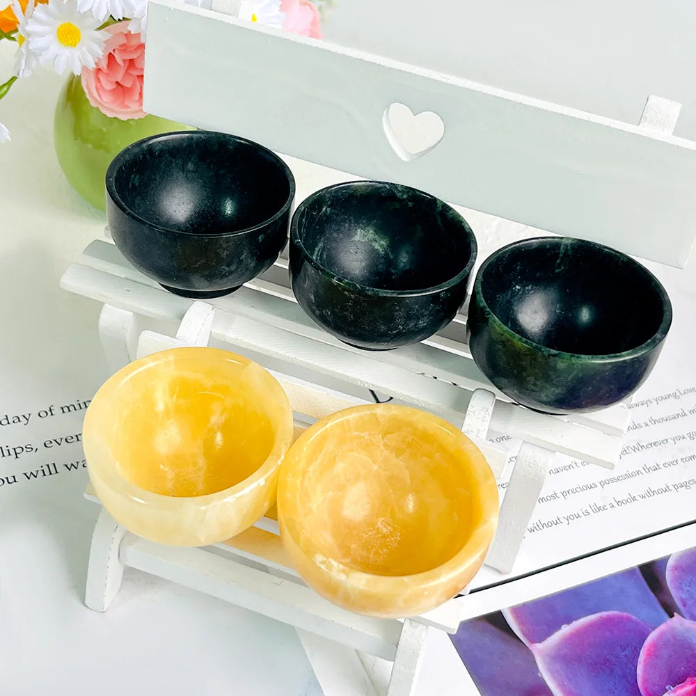 Wholesale Natural Crystal Yellow Jade Bowl Cup Hand-made Healing Stones Crafts Hsiuyen Jade Bowl Carving for Decoration
