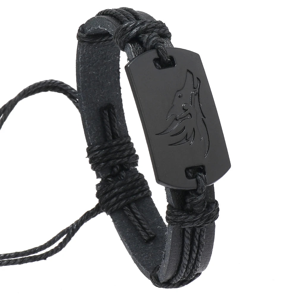 New Arrival Black North Wolf Bangle Punk Rock  Leather Bracelet Fashion  Jewelry Men Bracelets