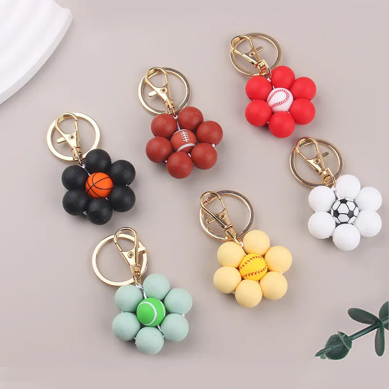 New DIY Sports Style Accessories Softball Baseball Silicone Beads Flower Keychain