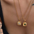 2024 Dazan New Ins 18k Gold Plated Tarnish Free Stainless Steel Elegant Noble Green Zircon Pendant Necklace for Women