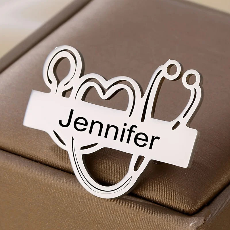 Custom Name Brooch Jewelry Stainless Steel Lapel Pin Engraved Name Badge Gift for Doctor Nurse