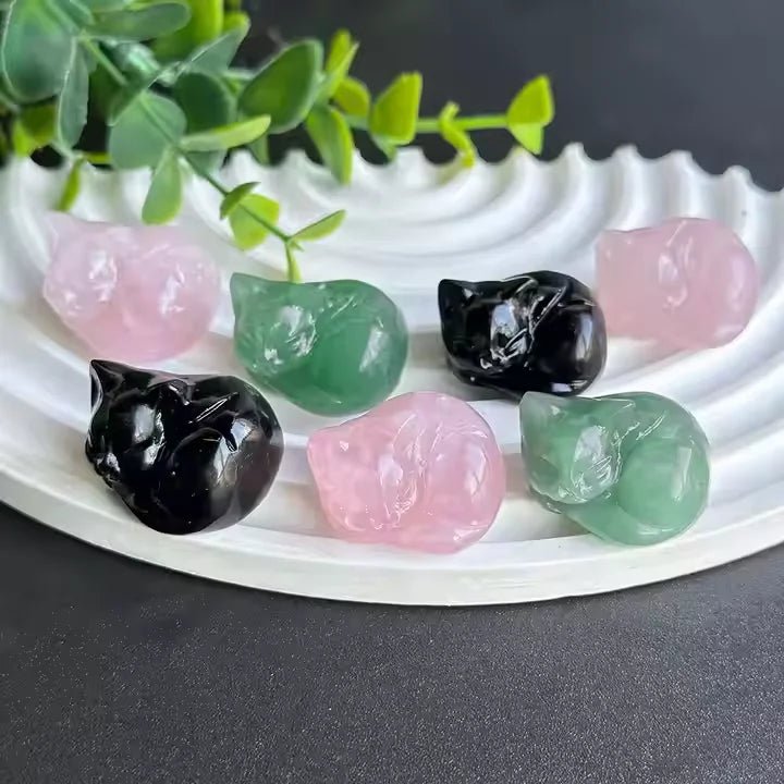 Wholesale Natural Mix Sleeping Cat Crystal Animals heading Sleepy Cat Craft Cravings Hand Carved Energy Stone for Healing Gift