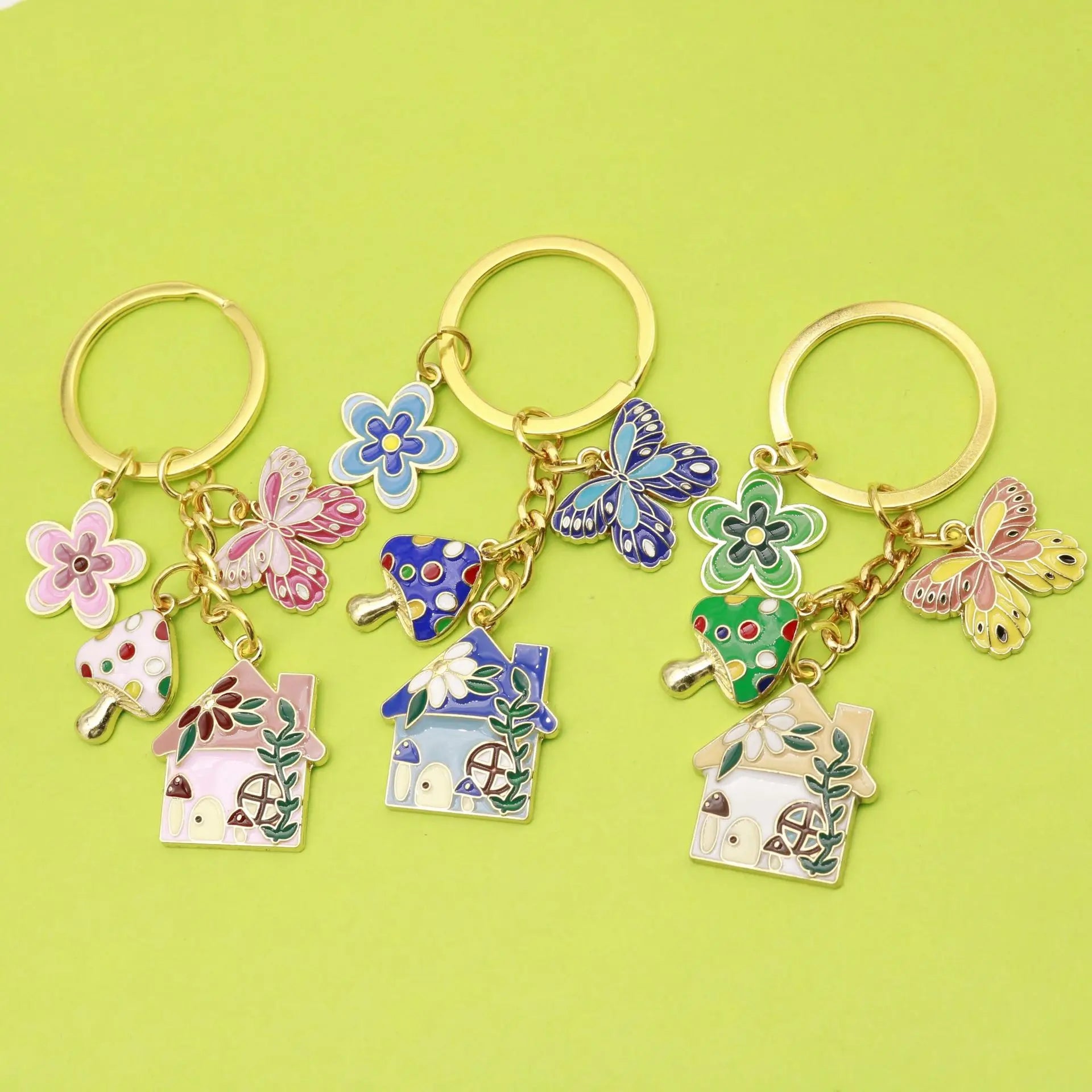 K-Style DIY Metal Carabiner Keychain Cute Colorful Mushroom & House Flower Pendant Colorful Jewelry Accessories Decoration