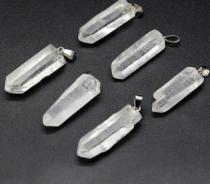 Natural Stone Stainless Steel Clear Quartz Crystal Pendant Necklace Natural Druzy Clear Quartz Gemstone Pendant Necklace