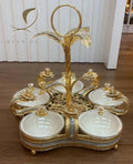 2026 New Arrived QIAN HU Gold Metal Elegant Serving Tray Luxury Pattern Home Hotels Use Dry Fruit Nuts Compartment Snack Dish