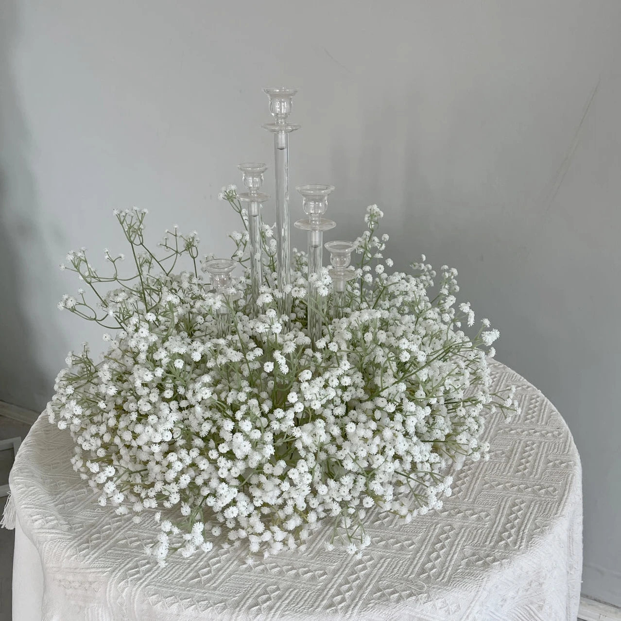 Wedding Silk White Roses Flower Arrangement Centerpieces Baby Breath Flower Artificial Garland Decoration Table for Events
