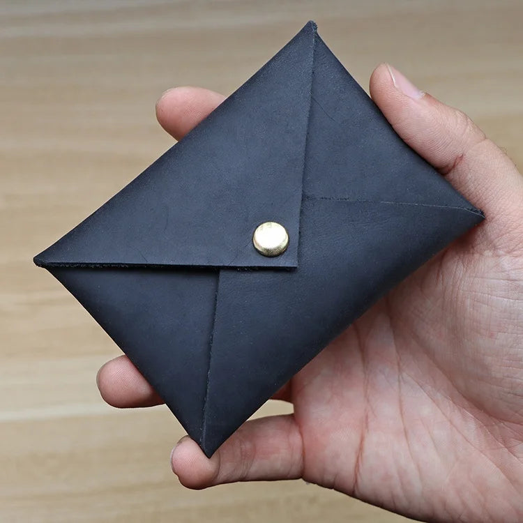 New Design Crazy Horse Leather Business Credit Card Case Coin Purse Custom Logo Envelope Card Holder
