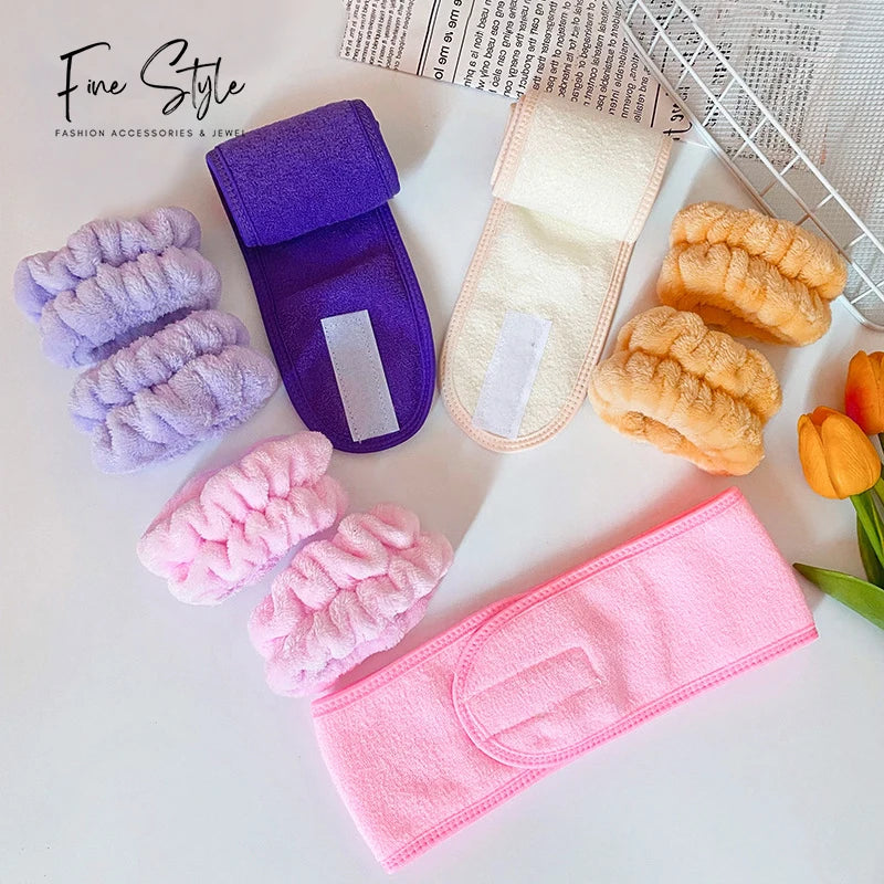 Spa Headband Wrist Washband Face Wash Set New Design Washband Microfiber Towel Scrunchies