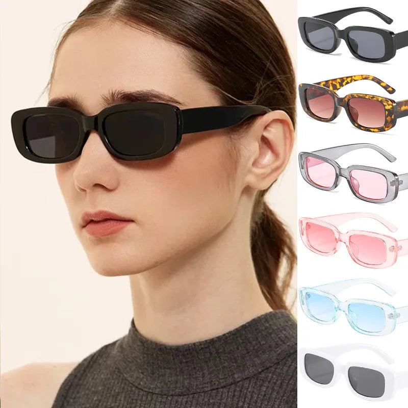 2025 Women's Retro Brand Designer Square Sunglasses with Wide Legs Small Rectangle Vintage Frame Made of Durable PC Material