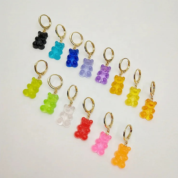 Fashion Sterling Silver 925 Needle Jewelry Cute Jelly Gummy Bear Pendant Earrings Resin Bear Earrings for Women 2021