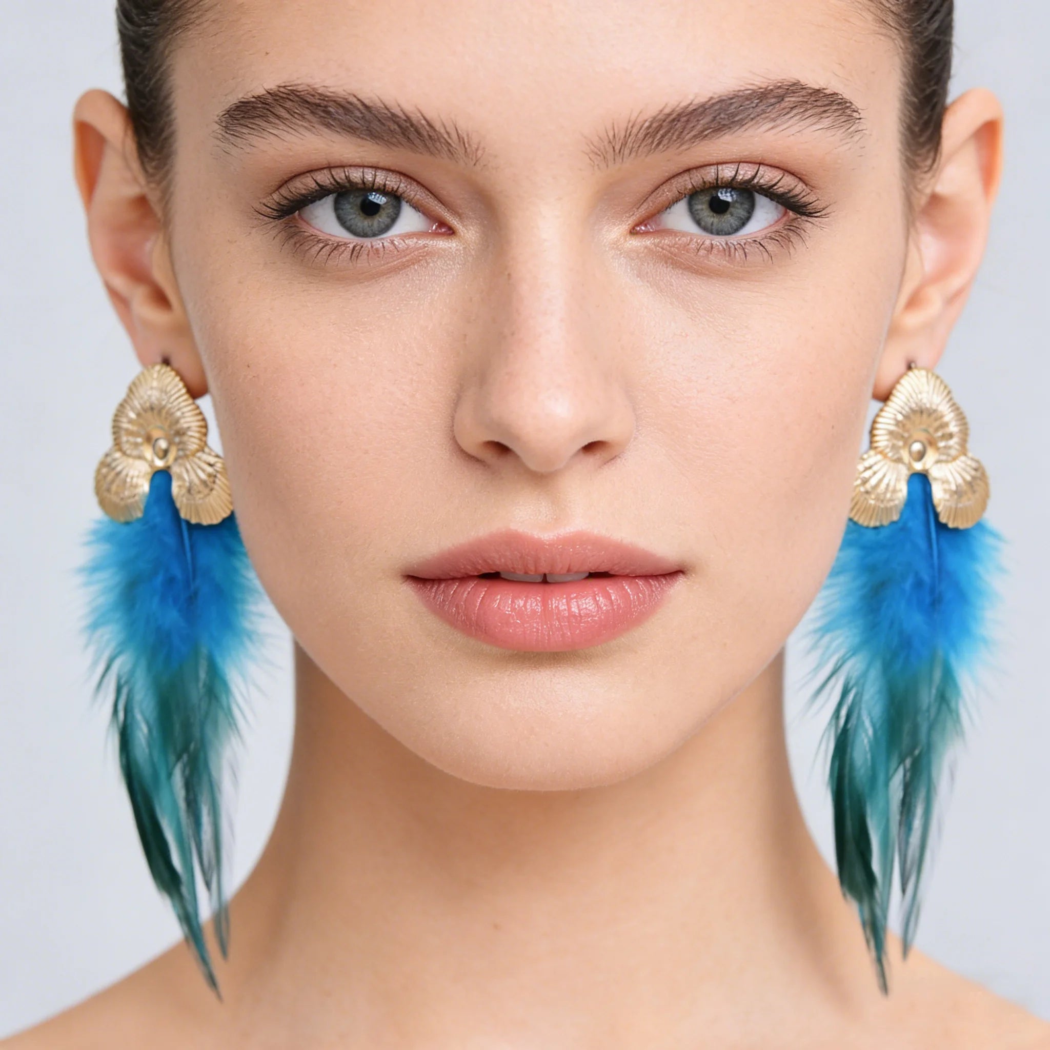 Bohemian National Feather Drop Dangle Earrings Gold Plated Flower Long Tassel Feather Earring for Women