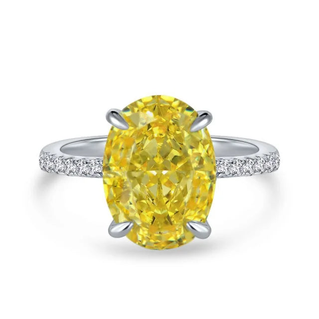 925 Sterling Silver Engagement Rings Rhodium Plated Yellow Oval Cut Cubic Zirconia CZ Classic for Wedding Anniversary Party Gift