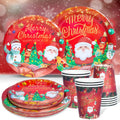 2024 Merry Christmas Decorations Party Disposable Tableware Include Plastic Paper Plates Cups Napkins Table Home Set Gift