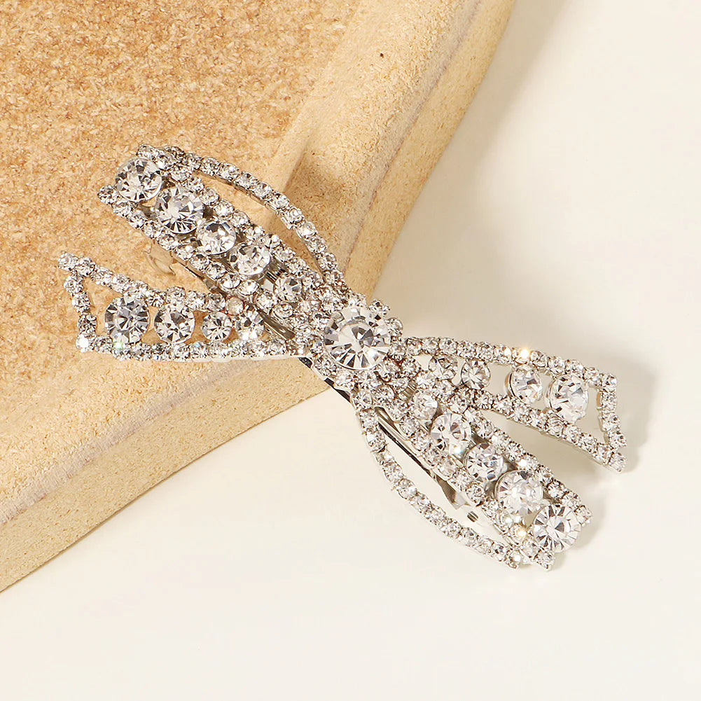 Miallo Claw Chain Wedding Hair Accessories Sparkling Rhinestone Bobby Pin Bridal Hair Clip Bow Knot Headpiece