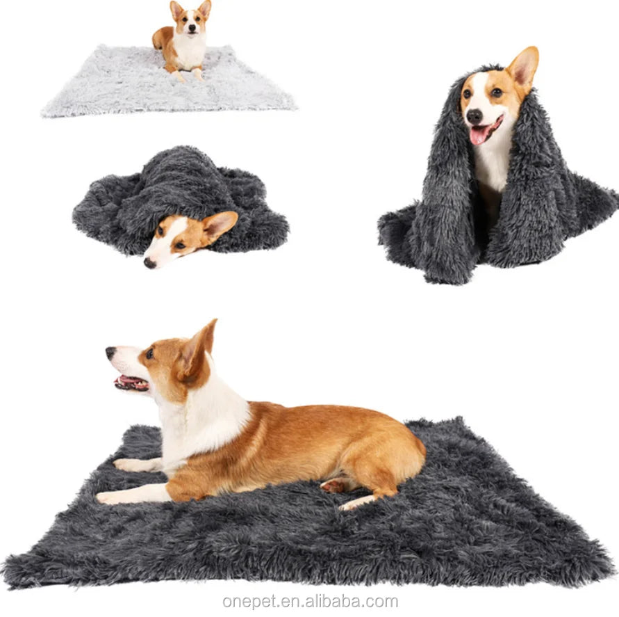 Luxury Fluffy Faux Fur Plush Dog Blanket Washable Pet Bed Accessories with Heating Feature Solid & Animal Pattern for Cats