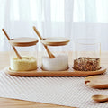 Seasoning Box Condiment Set with Wooden Spoon Lid and Base Salt Sugar Spice Pepper Condiment Container Jar