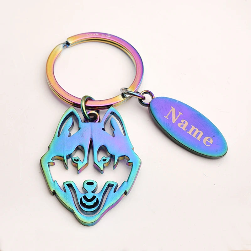 Wholesale Forest Animal Hollow Out Key Ring Wolf Head Pendant Metal Keychain for Men
