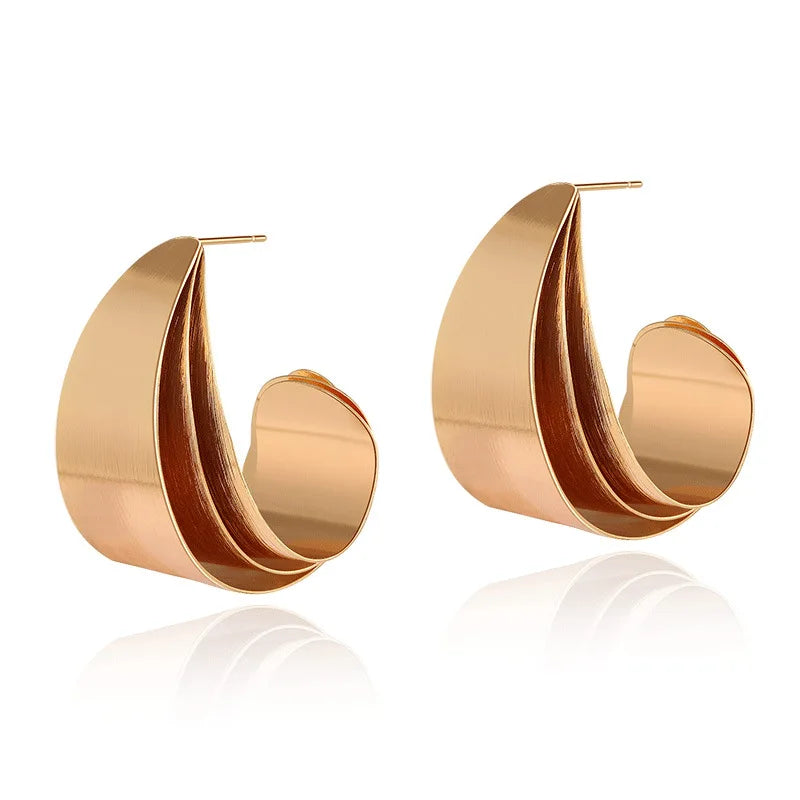 Shescity 18K Gold Plated Brass Drop Earrings Minimalist Three Layers Glossy Designer Fashion Women Earrings Jewelry for Gifts