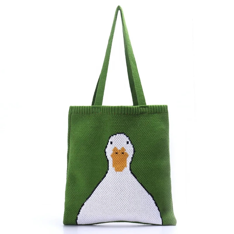2023 Hot Sale Winter Fashion Portable Cartoon Wool Woven Shoulder Bag with Duck Pattern Literary Knitted Crochet Design