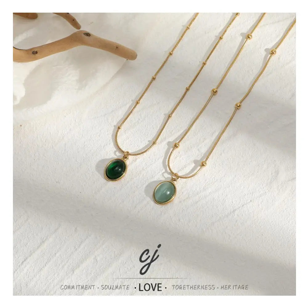 Carline Fine Jewelry Gold Plated Fashion Circle Shape Wholesale Green Zircon Stainless Steel Minimalist Design Necklaces MegaBDM