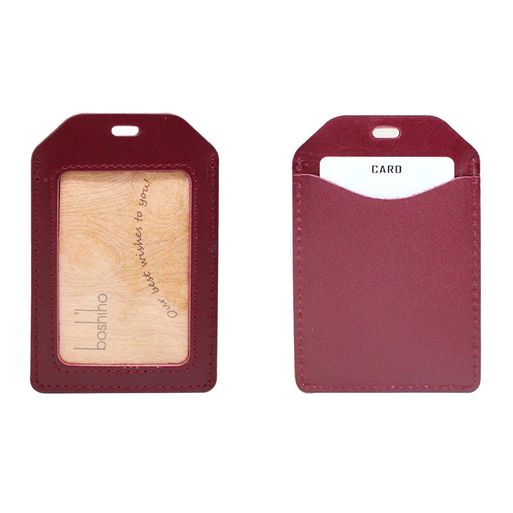 Boshiho  Genuine Leather Lanyard Holder  Business Card Horizontal School  Security Badge Holder with Lanyard