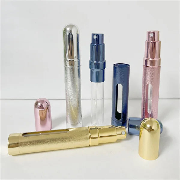 Matte 5ml 8ml 10ml 12ml Aluminium Shell Glass Perfume Bottle with Visible Window Pump Spray and Plastic Collar for Lotions
