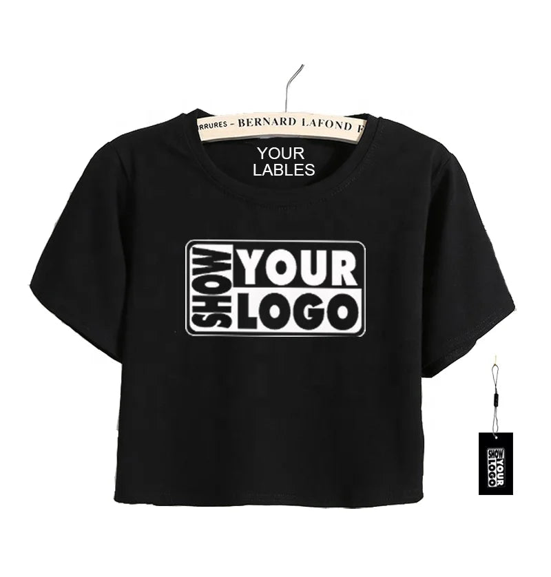 Custom Printed 95% Cotton 5% Spandex Streetwear Summer Crop Top T-Shirt for Fitness Free Label & Swing Tag
