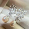 Natural Freshwater Rice Shaped Pearl Earrings Five Leaf Flower Design 9-10mm Water Droplet Jewelry