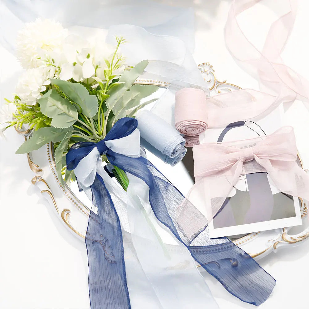 Custom Curly Edge 4CM 5yards/roll Chiffon Ribbon Handmade for Flower Packaging