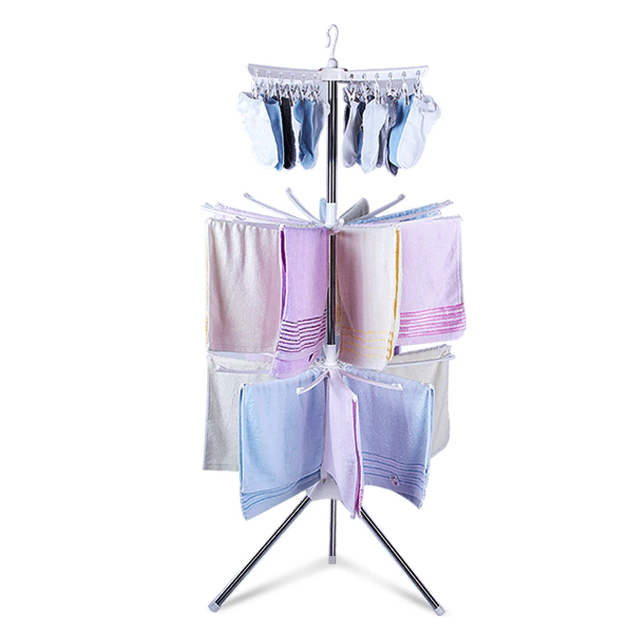 Rotating Stainless Steel Towel Drying Shelf Floor Type Four Layers Clothing Organizer Bathroom Large Capacity Hanger Tools