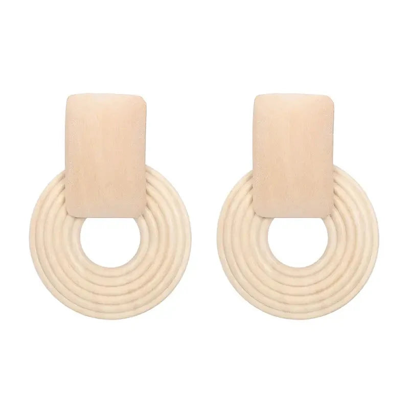 HOVANCI European Exaggerate Wood Round Circle&Square Drop Earrings Chic Geometrical Wooden Pendants Charm Earrings