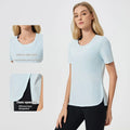 SHINBENE Women's Classic Hip Length Summer Sport T-Shirt Crew Neck Short Sleeve Lightweight and Breathable Seamless Design