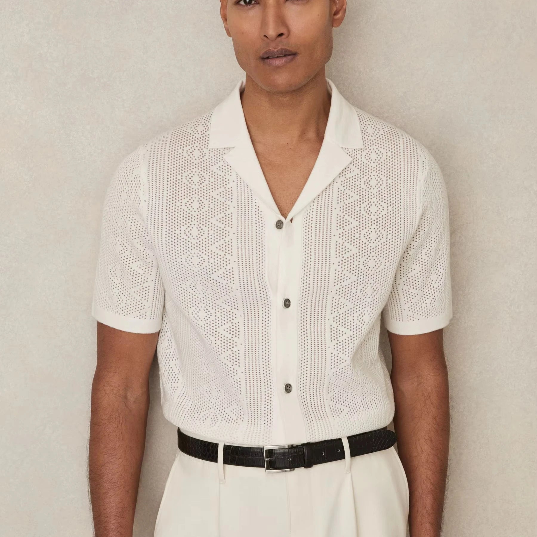 Custom Design Logo Summer Casual Fashion  Men Summer Knitted Polo T-shirt Cotton Textured Knit Short Sleeve Crochet Shirt