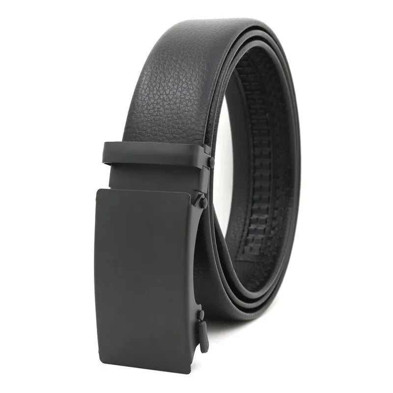 LQBelt Factory Men's Automatic Buckle Belt PU Material Wholesale Belts for Men Iron Buckle Ratchet Belt Custom logo