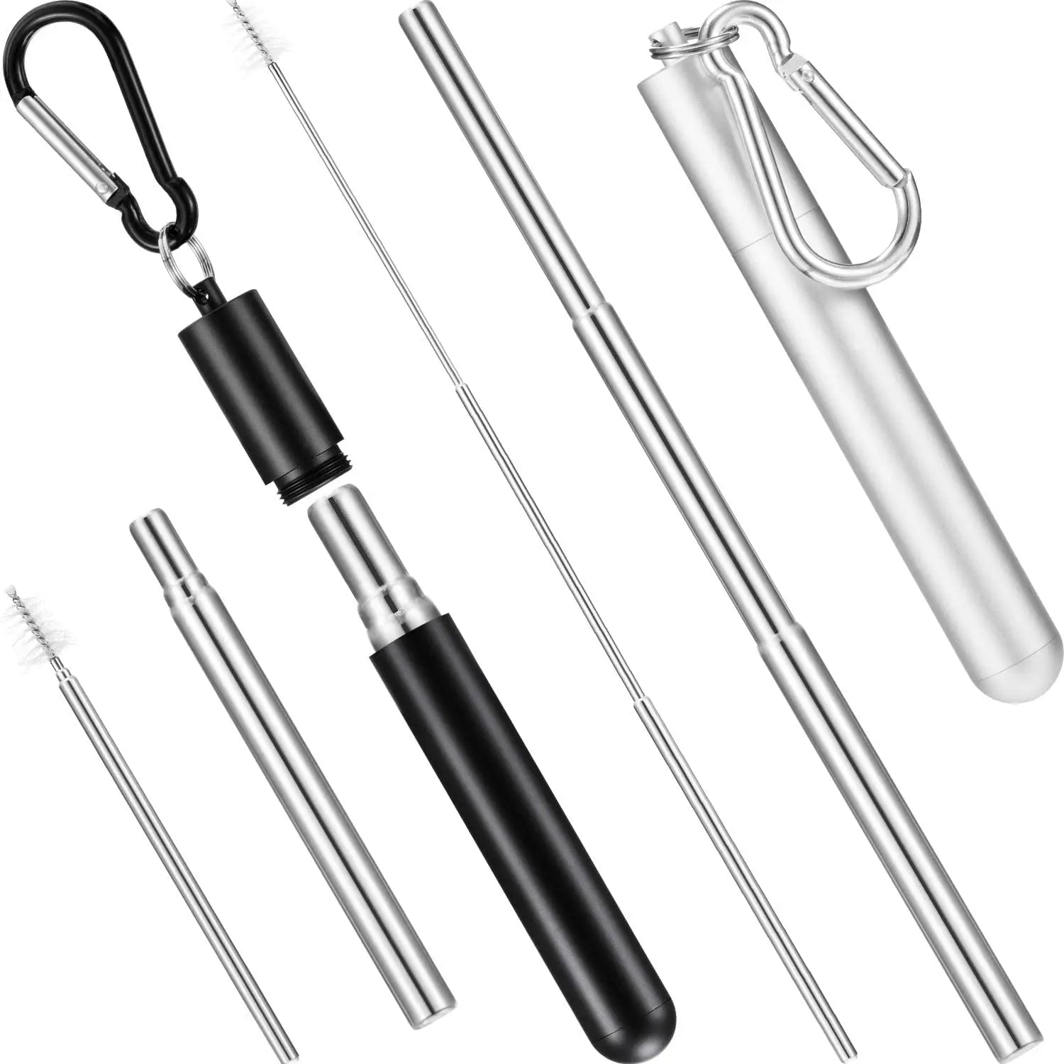Portable Folding Reusable Drinking Straws Stainless Steel Metal Telescopic Straw Set