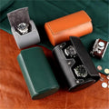 Luxury High-end Black Green Genuine Real Leather Single Slot Watch Travel Roll Box case Soft Embossed Custom logo Manufacturer
