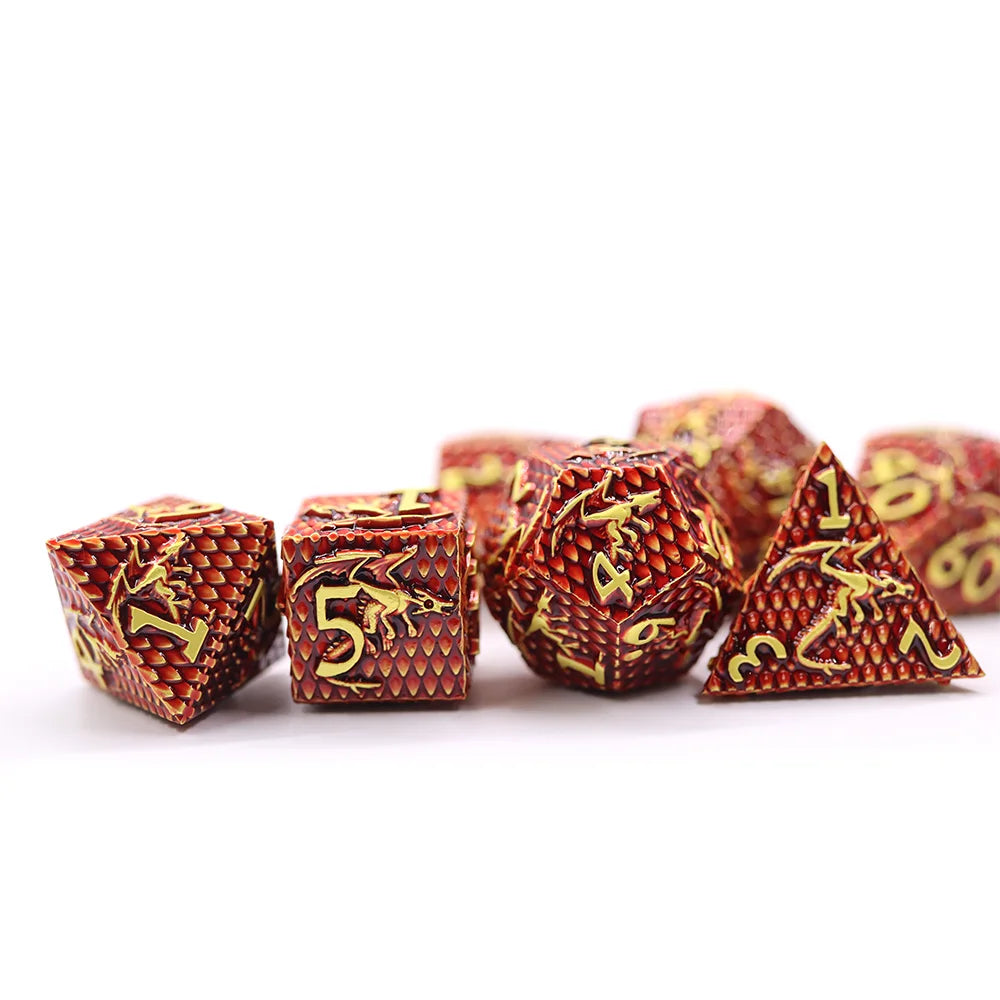 Factory Price Embossment Dragon Scale Polyhedral Metal Dice Set Sharp Edge for Dnd Board Game