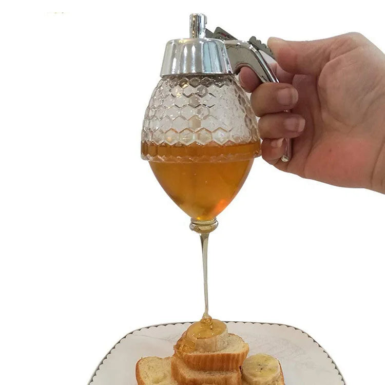 Honey Comb Shaped 8 oz Honey Pot Maple Syrup Dispenser with Storage Stand Honey Container Dispenser